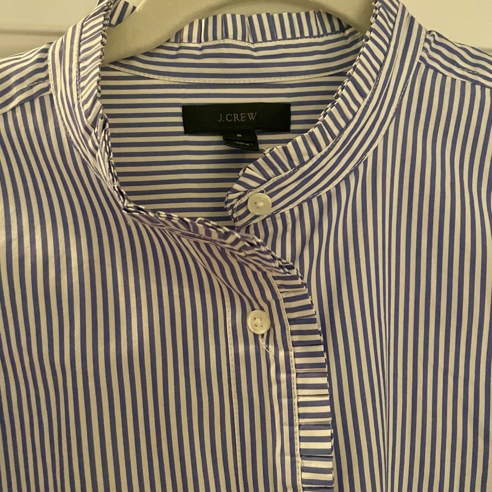 J.Crew Ruffle Trim Pinstripe long sleeve